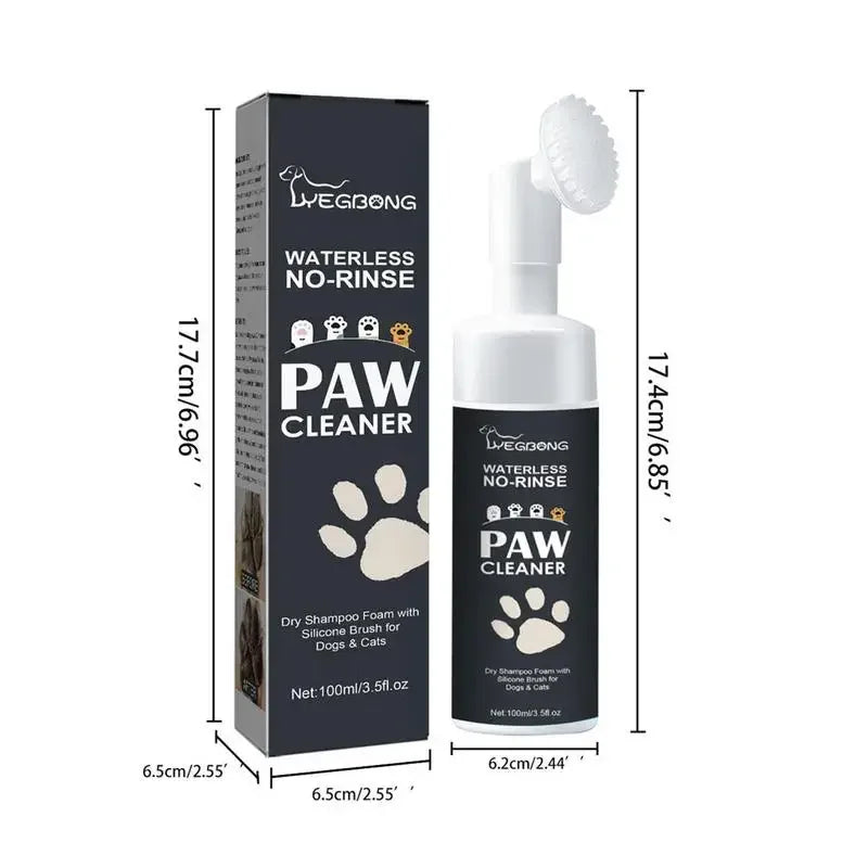 Frasco da espuma limpadora de patas sem água — detalhe do rótulo