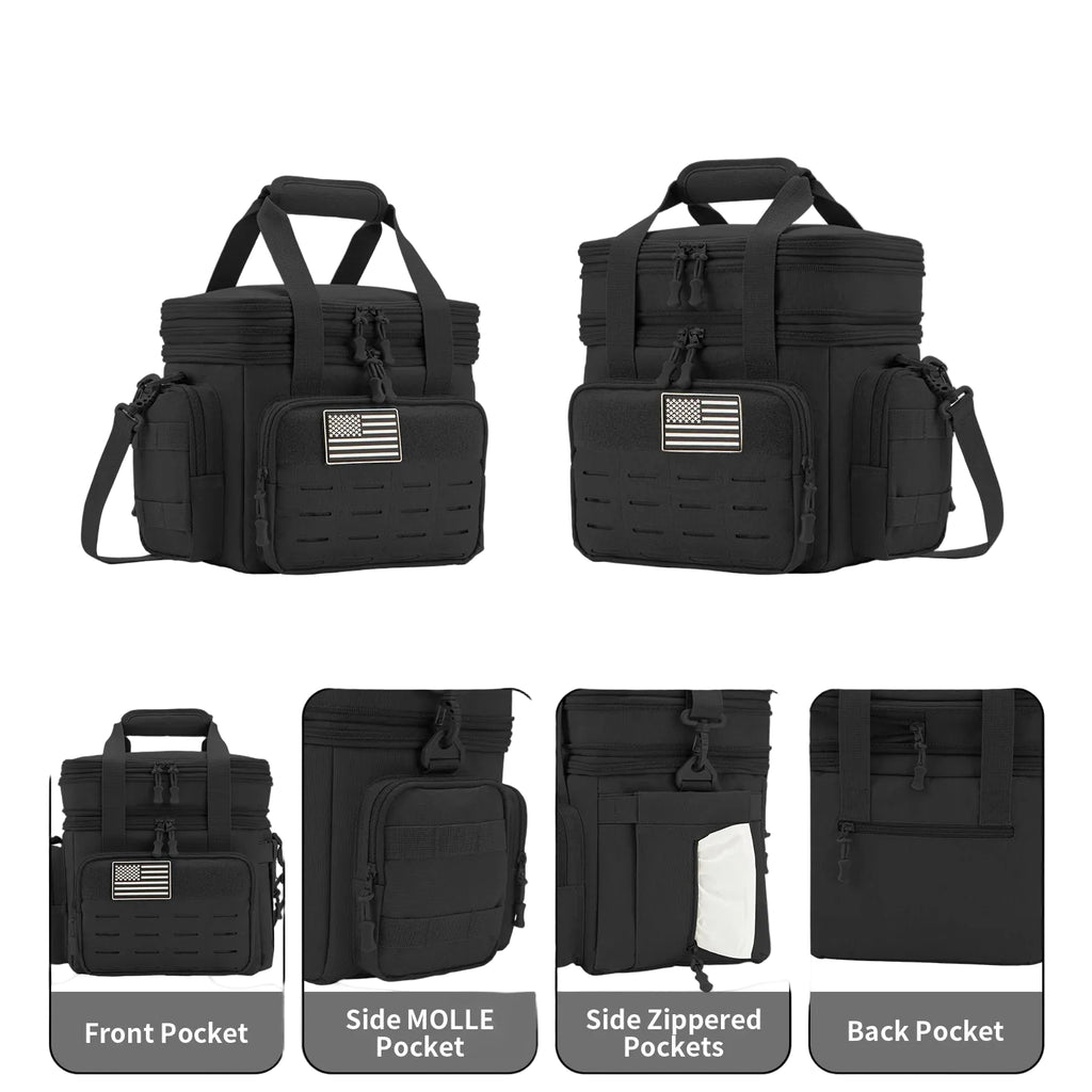 Interior da bolsa térmica para viagens com compartimentos organizados