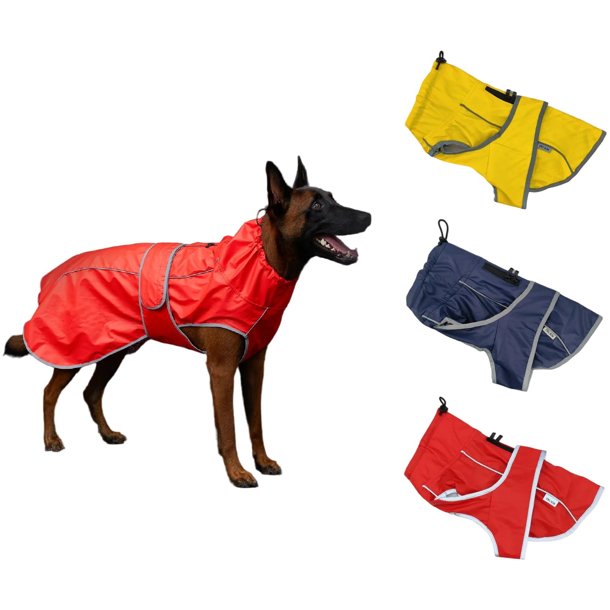 Capa de chuva impermeável para cão com faixas refletivas — vermelho