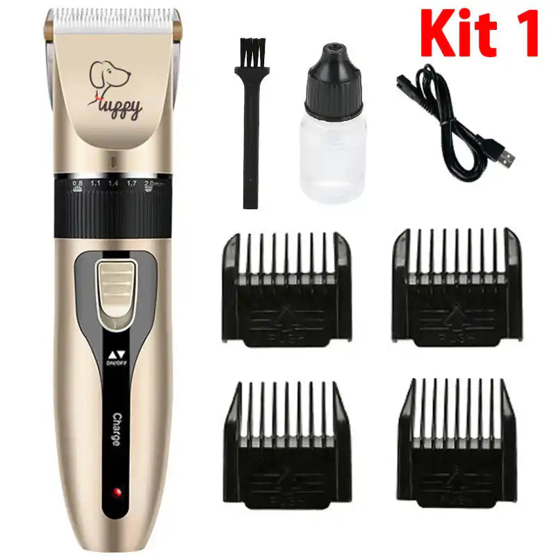 Kit tosa pet aberto mostrando todos os acessórios incluídos